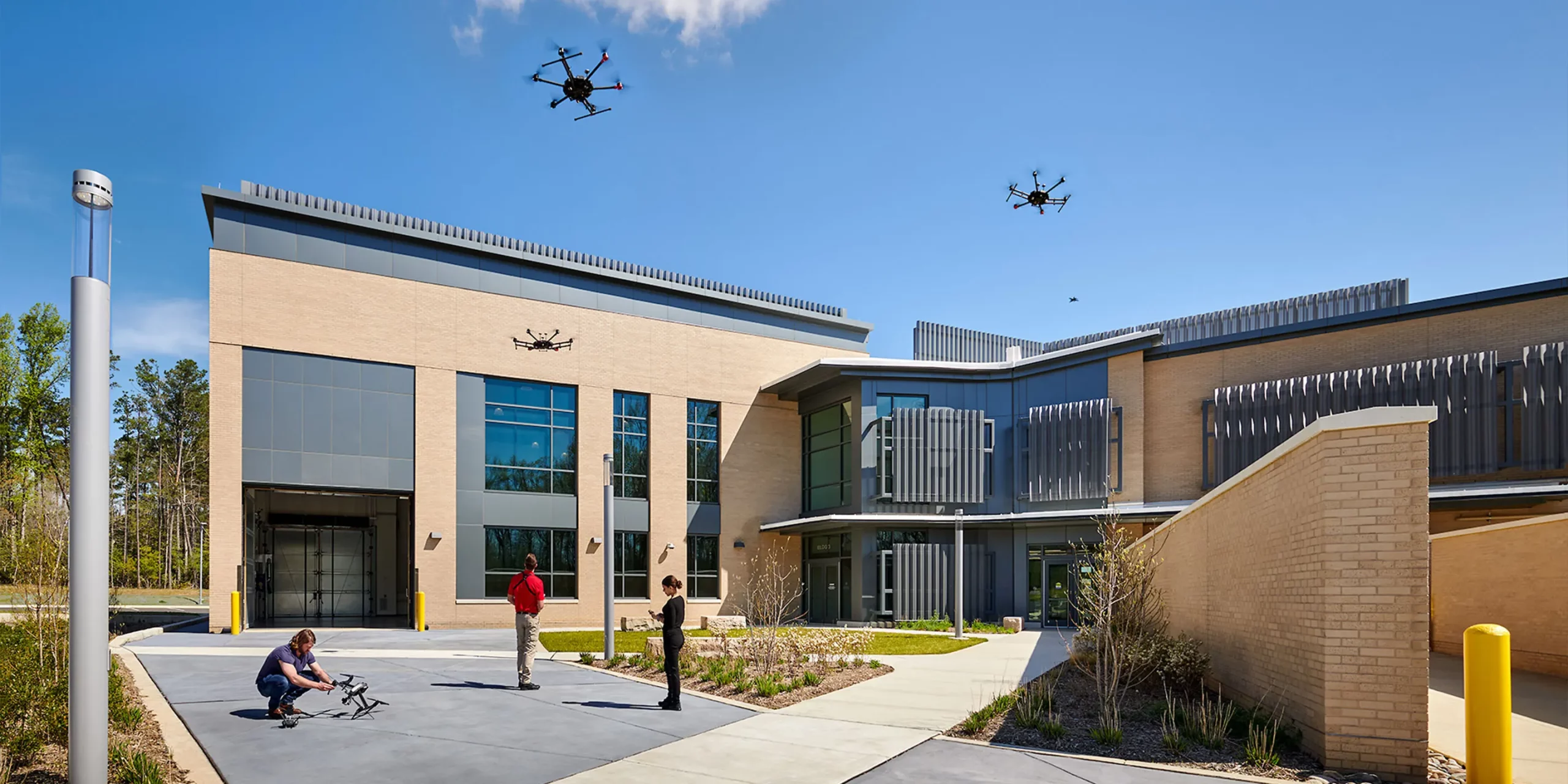 Autonomous Research and Technology Building Exterior, Flying Drones