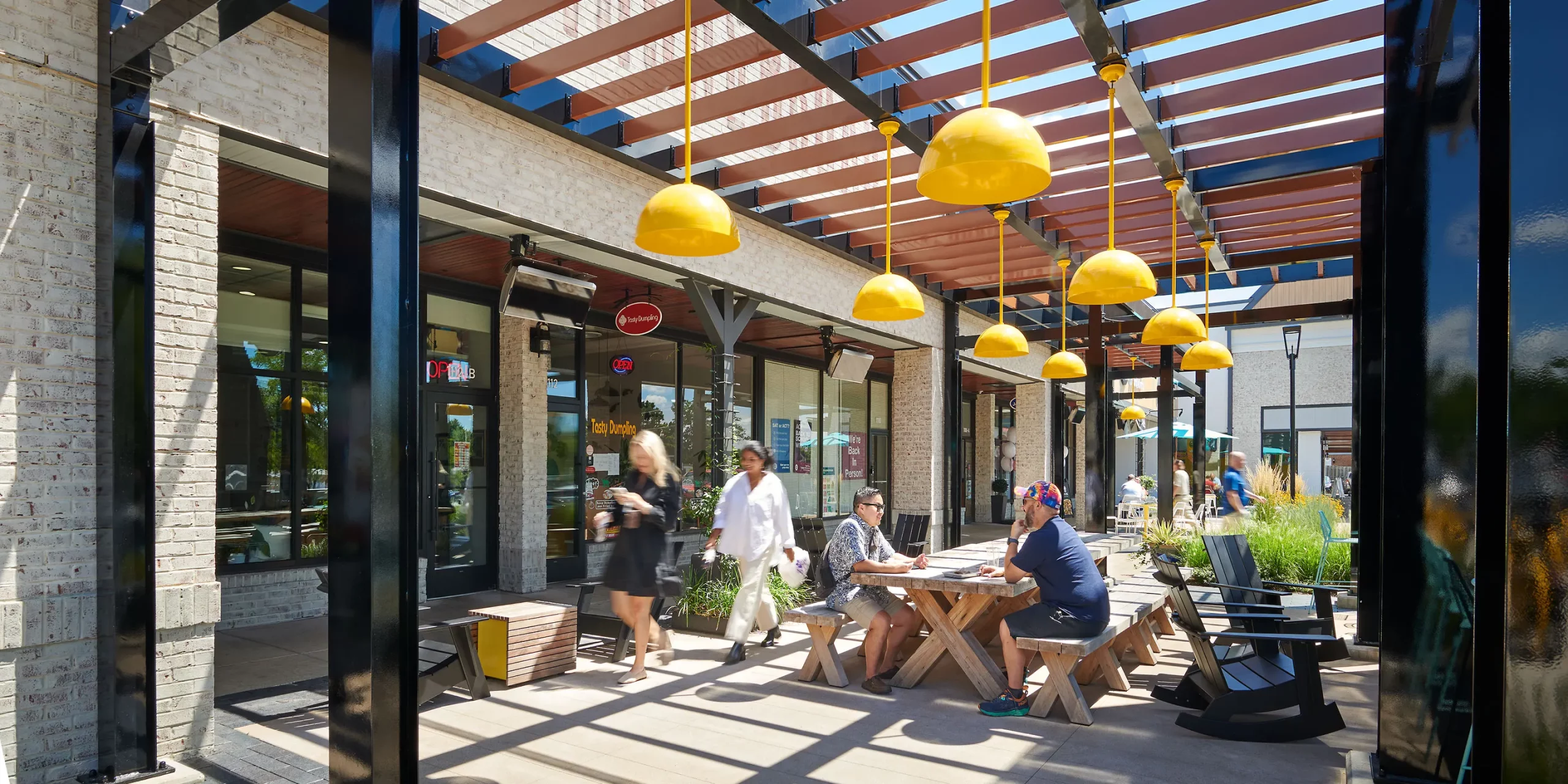 Birch & Broad, retail reposition with expanded sidewalks with outdoor seating
