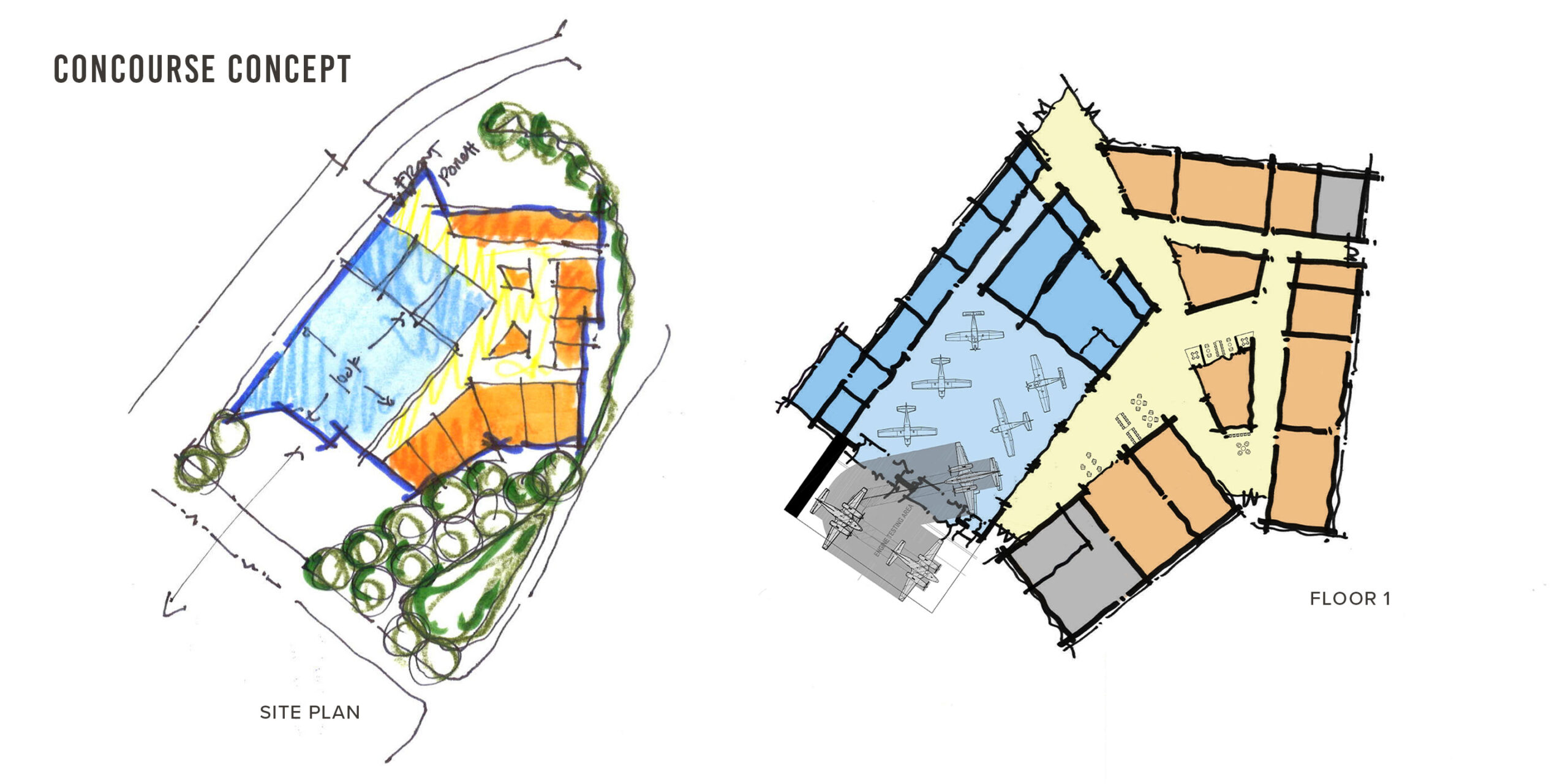 Aviation Training Academy, Concourse Concept, Floor and Site Plans