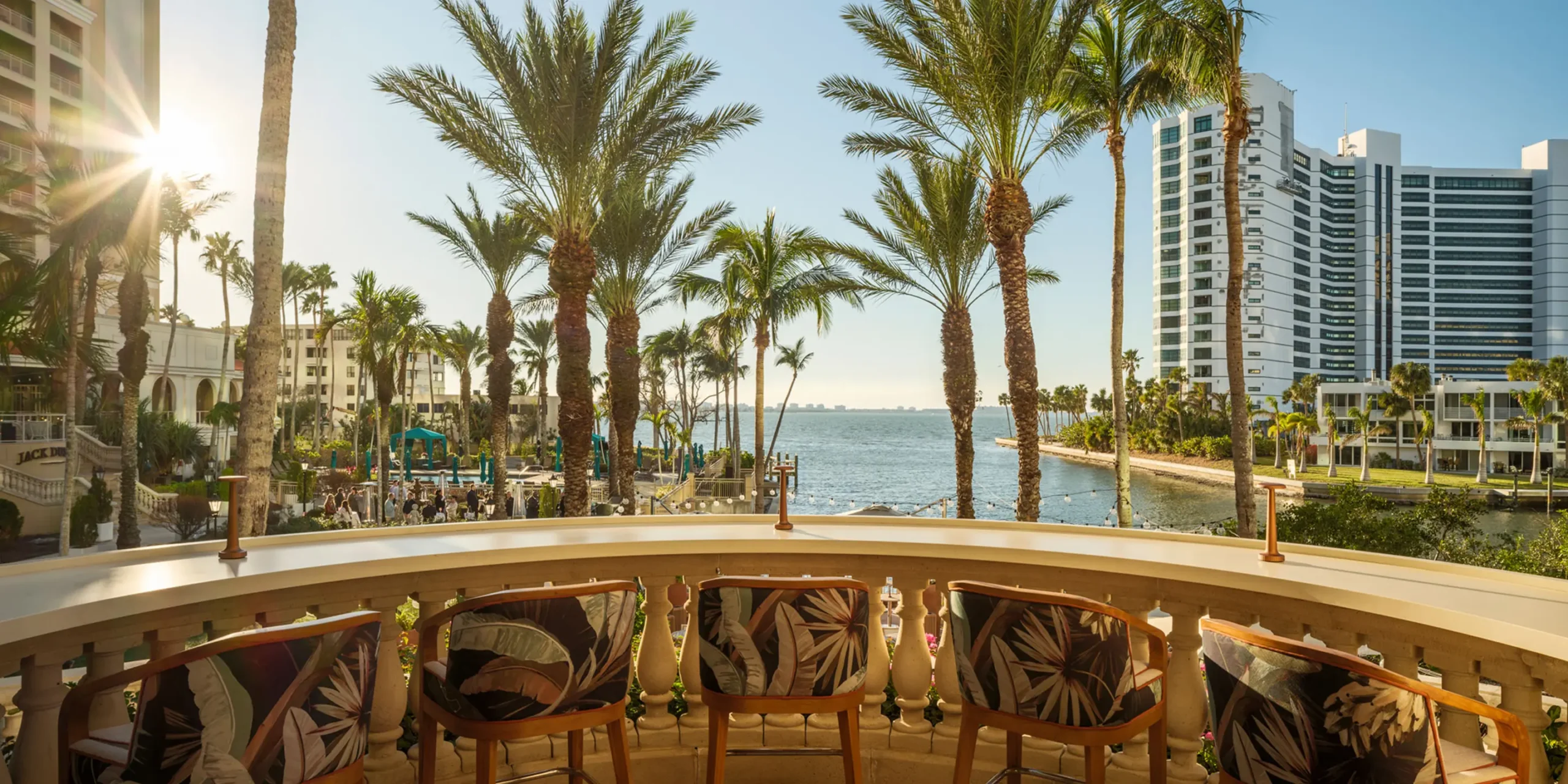 Elevated outdoor bar seating with Gulf Coast views at Rufa at The Ritz-Carlton Sarasota