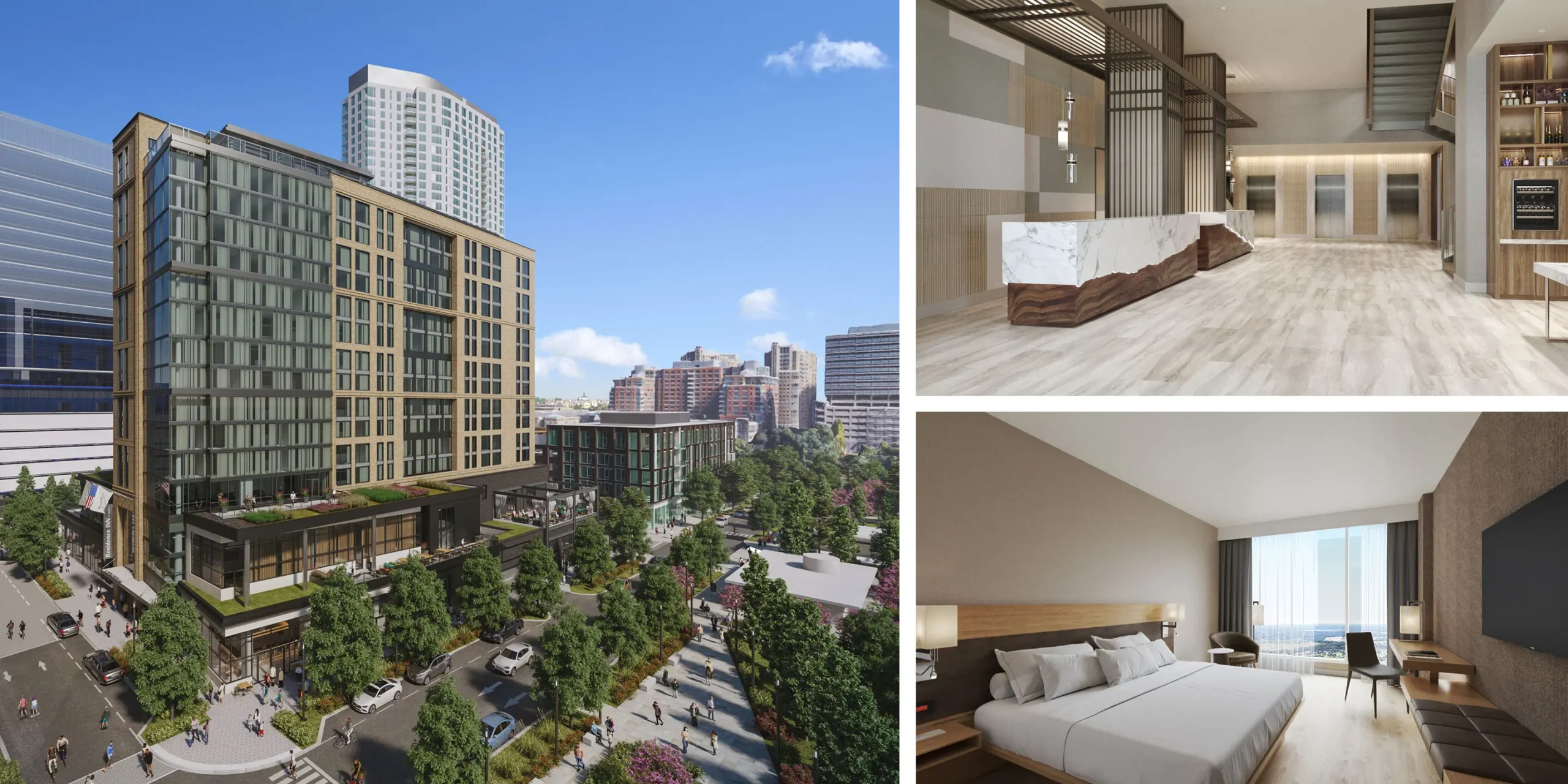 AC and Residence Inn Dual-Brand Hotel at Reston Town Center in Virginia, Exterior and Interior Renderings