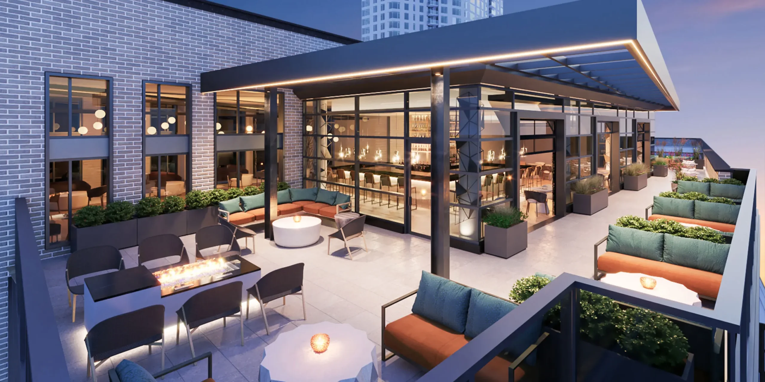 AC and Residence Inn Dual-Brand Hotel at Reston Town Center in Virginia, Exterior Rooftop Lounge Rendering