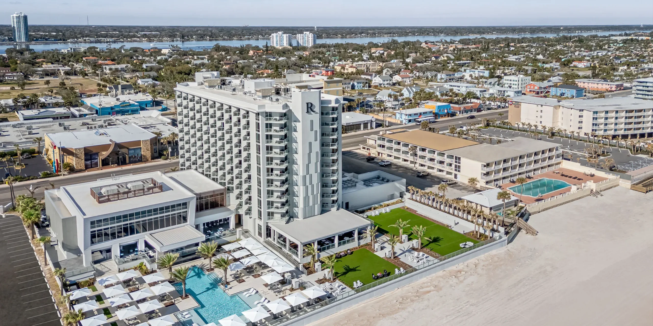 Aerial view of Renaissance Daytona Beach Oceanfront Hotel, renovated by Cooper Carry.
