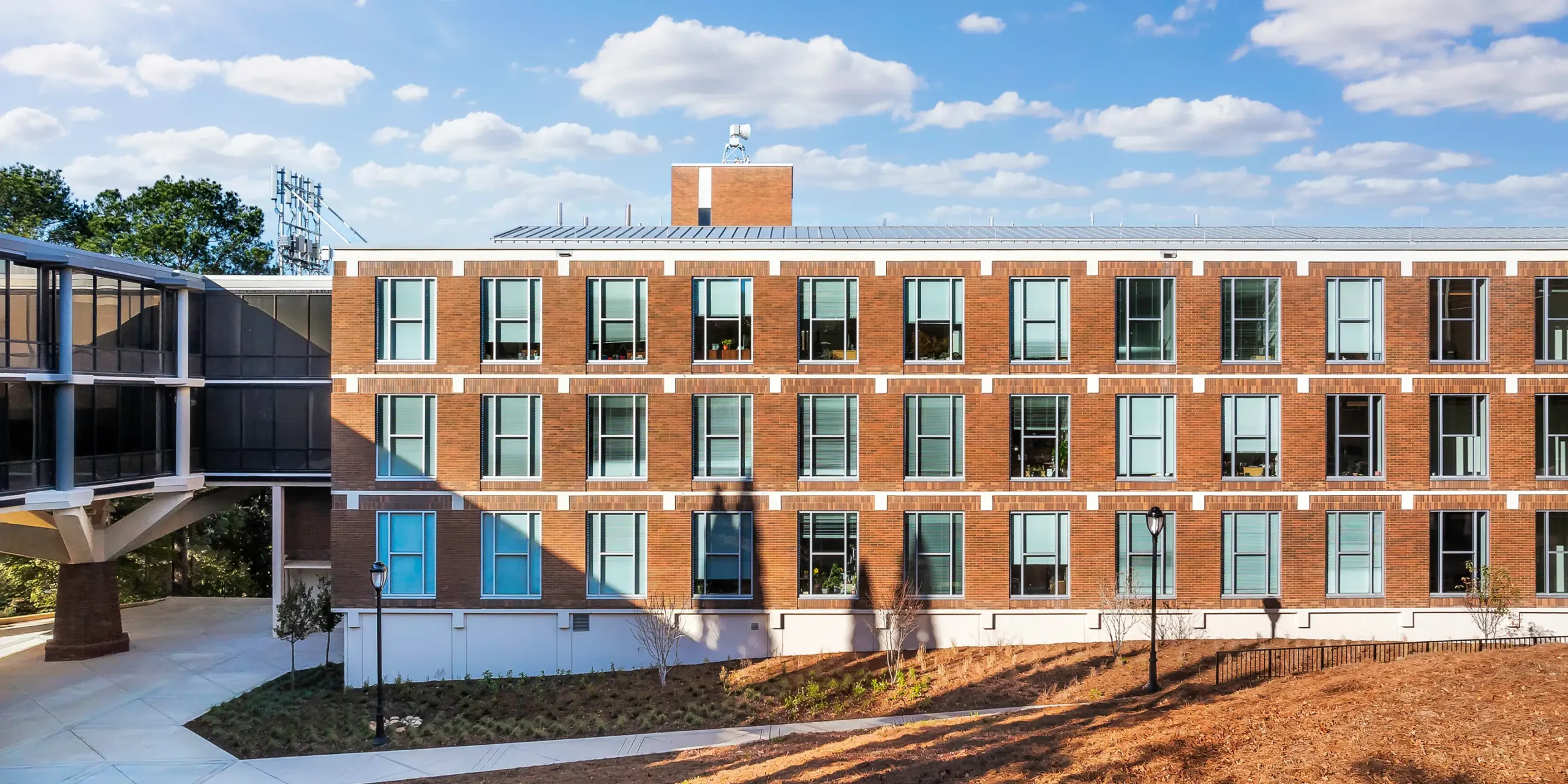 UGA Science Hill, renovated mid-century exterior of UGA Chemistry Building with restored façade and upgraded windows