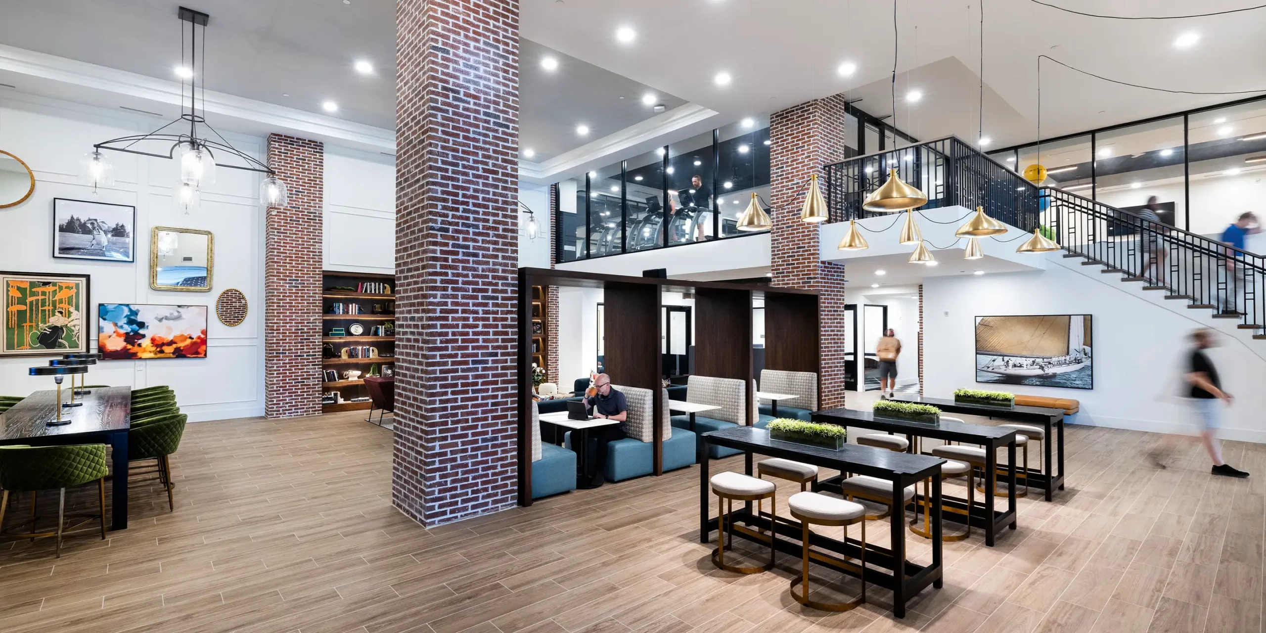 Resident lounge at Pilot & Park apartments with modern furnishings.