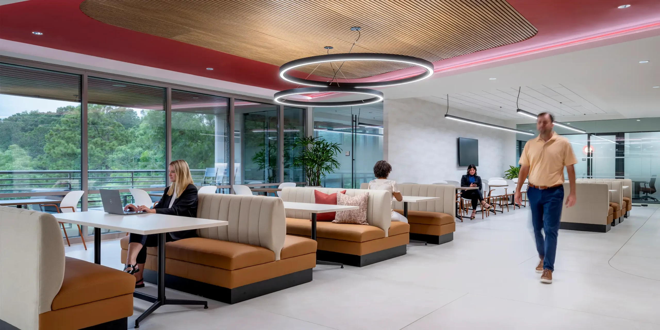 Sompo International office booths with people working