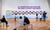 Universal Declaration of Human Rights Discovery Wall: A tactile installation where visitors peer through peepholes to discover the universal human rights outlined in the UDHR.