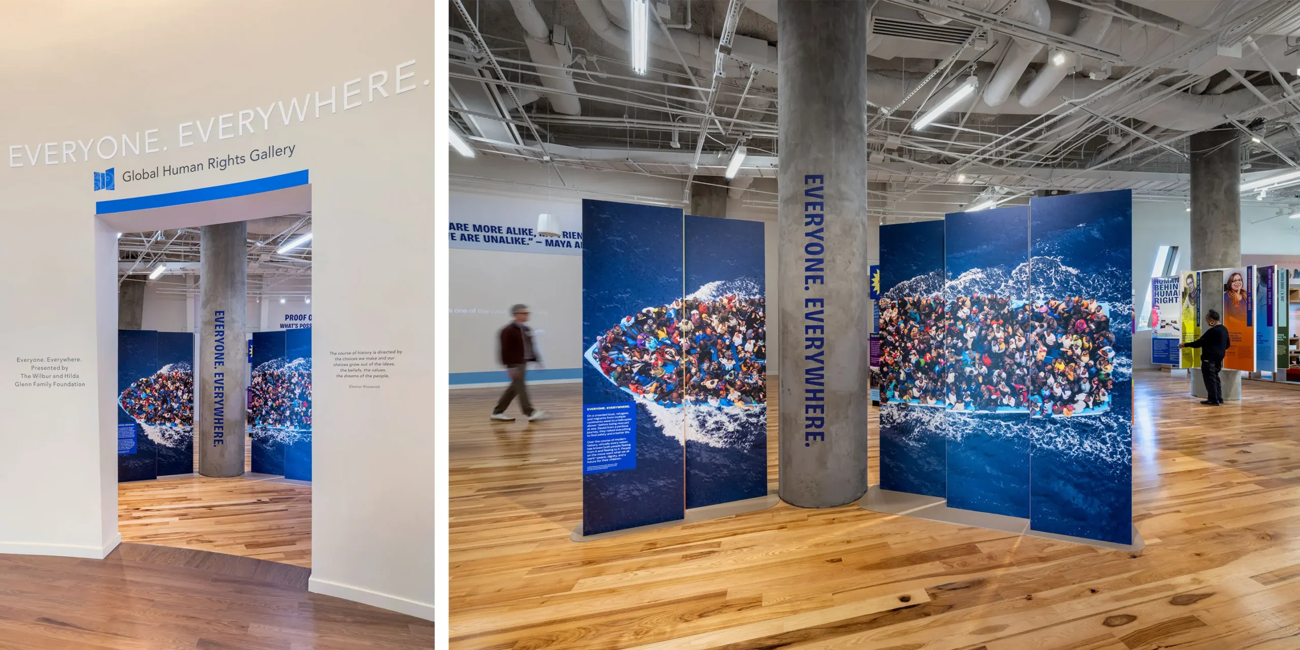 Introductory Display: An eight-foot entry element introducing the "Everyone. Everywhere." theme with bold color, typography, and global context.